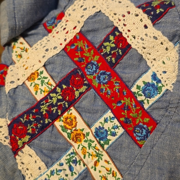 Vintage Blue Handmade Patchwork Buttondown Longsleeve Shirt - Picture 9 of 13